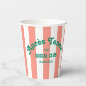 Retro Green Après Tennis Social Club Pink Stripe Pappbecher (Rückseite)