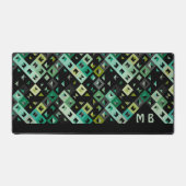 Retro Green Aquamarin Blue Black Pop Art Pattern Schreibtischunterlage (Vorderseite)