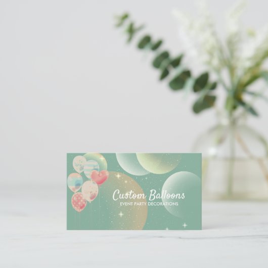 Retro Green Balloons Event Party Planer Visitenkarte (Stehend Vorderseite)