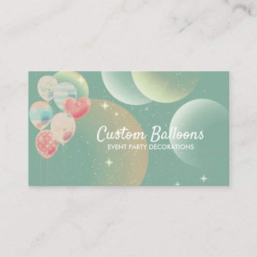 Retro Green Balloons Event Party Planer Visitenkarte (Vorderseite)