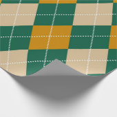 Retro Green Beige Mustard Raute Muster Geschenkpapier (Ecke)