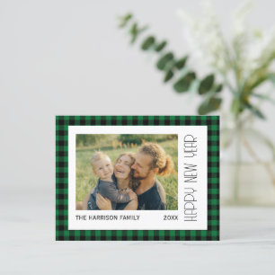 Retro Green Black Gingham Kariertes New Year Foto Postkarte