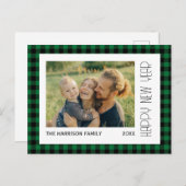 Retro Green Black Gingham Kariertes New Year Foto Postkarte (Vorne/Hinten)