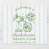 Retro Green & Blue Streifen Bachelorette Sparkling Schaumweinetikett (Einzelnes Label)