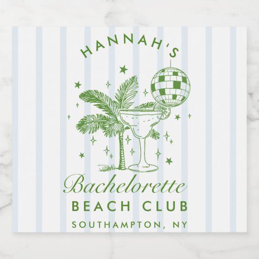 Retro Green & Blue Streifen Bachelorette Sparkling Schaumweinetikett (Einzelnes Label)