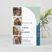 Retro Green Blue White Foto Booth Collage Wedding Einladung (Stehend Vorderseite)