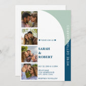 Retro Green Blue White Foto Booth Collage Wedding Einladung (Vorne/Hinten)