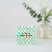 Retro Green Bold 70's Groovy Checkered Trendy Fun Quadratische Visitenkarte (Stehend Vorderseite)