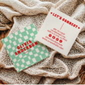 Retro Green Bold 70's Groovy Checkered Trendy Fun Quadratische Visitenkarte