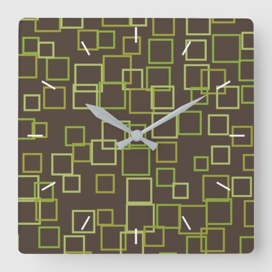 Retro Green Brown Wall Clock Quadratische Wanduhr (Vorderseite)