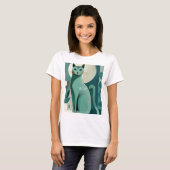Retro Green Cat "Meow" T-Shirt (Vorne ganz)