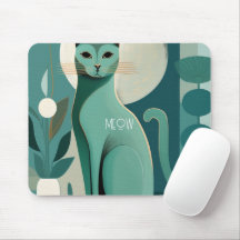 Retro Green Cat Print Mousepad für Katzen Liebhabe