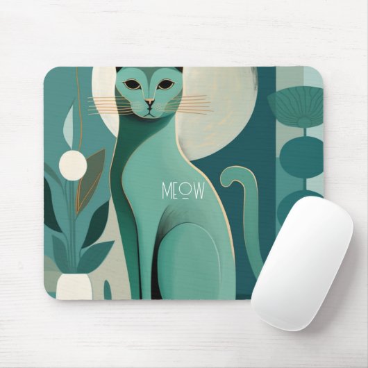 Retro Green Cat Print Mousepad für Katzen Liebhabe (Mit Mouse)