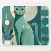 Retro Green Cat Print Mousepad für Katzen Liebhabe (Vorne)