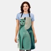 Retro Green Cat Print Schürze für Cat Lovers (Getragen)