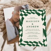 Retro Green Checkerboard Foto Hochzeit Einladung