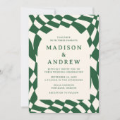 Retro Green Checkerboard Foto Hochzeit Einladung (Vorderseite)