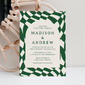 Retro Green Checkerboard Hochzeit Einladung