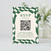 Retro Green Checkerboard QR Code Hochzeit RSVP Karte (Stehend Vorderseite)