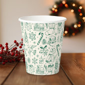 Retro Green Christmas Doodle Pappbecher