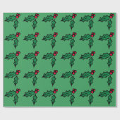 Retro Green Christmas Holly Wrapping Paper Geschenkpapier (Flach)
