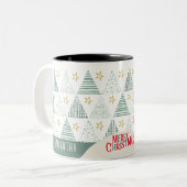 Retro Green Christmas Star Moderne Abstrakte Einzi Zweifarbige Tasse (Vorderseite Links)
