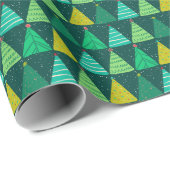 Retro Green Christmas Trees Geschenkpapier (Rolleneckpunkt)