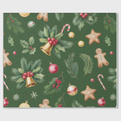Retro Green Christmas Wrapping Pape Geschenkpapier (Flach)