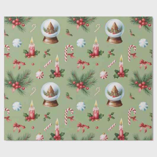 Retro Green Christmas Wrapping Paper Geschenkpapier (Flach)