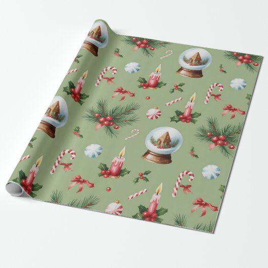 Retro Green Christmas Wrapping Paper Geschenkpapier (Ungerollt)