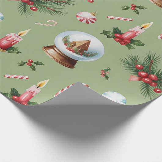 Retro Green Christmas Wrapping Paper Geschenkpapier (Ecke)