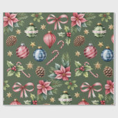 Retro Green Christmas Wrapping Paper Geschenkpapier (Flach)
