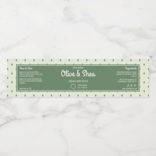 Retro Green Cosmetics Jar Wrap-Around-Label Wasserflaschenetikett (Einzelnes Label)