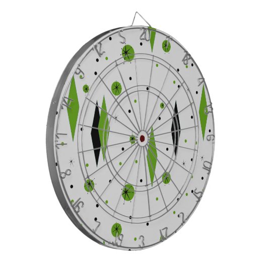 Retro Green Diamonds & Sternexplosionen Dart Board Dartscheibe (Vorderseite Links)