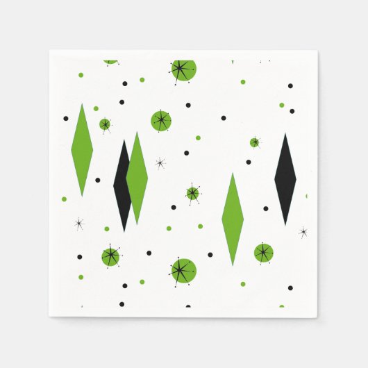 Retro Green Diamonds & Sternexplosionen Paper Napk Serviette (Vorderseite)
