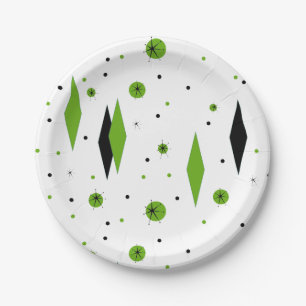Retro Green Diamonds & Sternexplosionen Paper Plat Pappteller