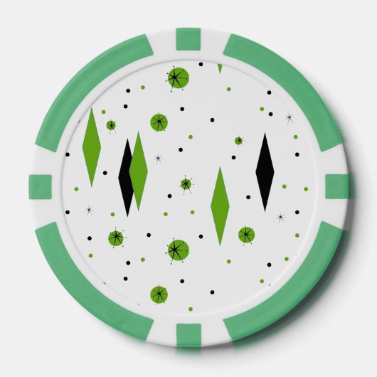 Retro Green Diamonds & Sternexplosionen Poker Chip (Vorderseite)
