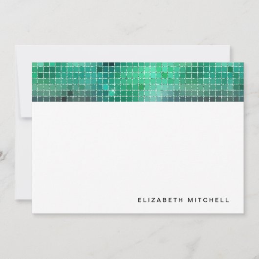 Retro Green Disco Ball Mirror | Monogramm Mitteilungskarte (Vorderseite)