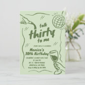 Retro Green Disco Vortrag 30. Geburtstag Einladung (Stehend Vorderseite)