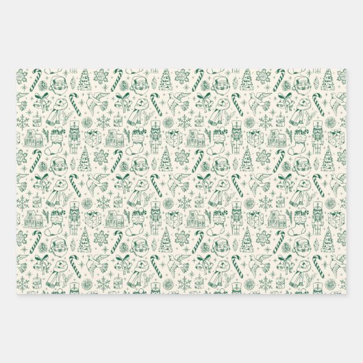 Retro Green Doodle Weihnachtswrapping Paper Geschenkpapier Set (Vorderseite 2)