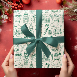 Retro Green Doodle Weihnachtswrapping Paper Geschenkpapier Set