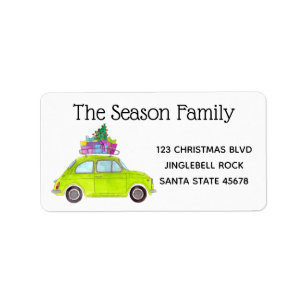 Retro Green Fiat 500 mit Weihnachtsgeschenken Adressaufkleber