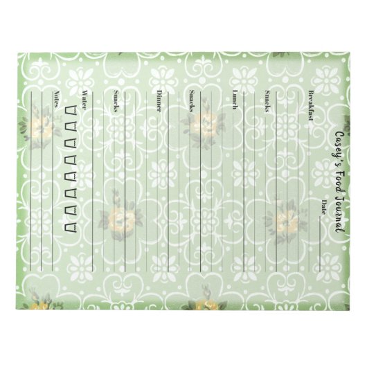 Retro Green Floral Food Journal Trendy Meal Taary Notizblock (Vorderseite)