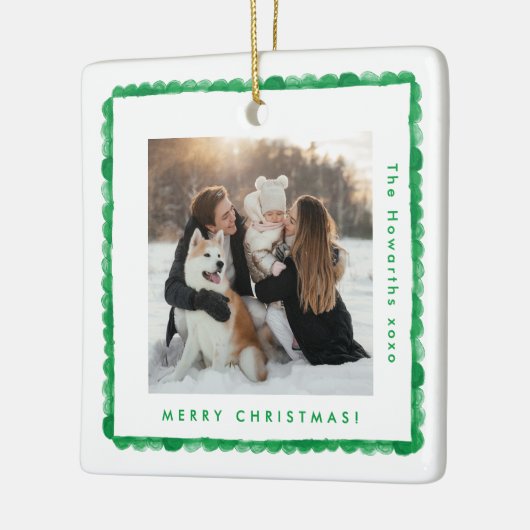 Retro Green Frame Foto Weihnachten Keramikornament (Links)