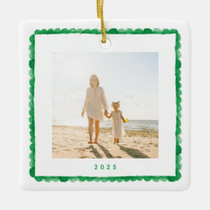 Retro Green Frame Foto Weihnachten Keramikornament