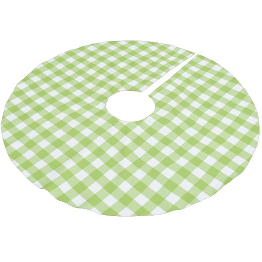 Retro Green Gingham Karierte Karo geprüft Polyester Weihnachtsbaumdecke (Schrägansicht)
