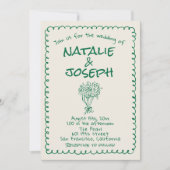 Retro Green Hand Drawn Quirky QR Code Hochzeit Einladung (Vorderseite)