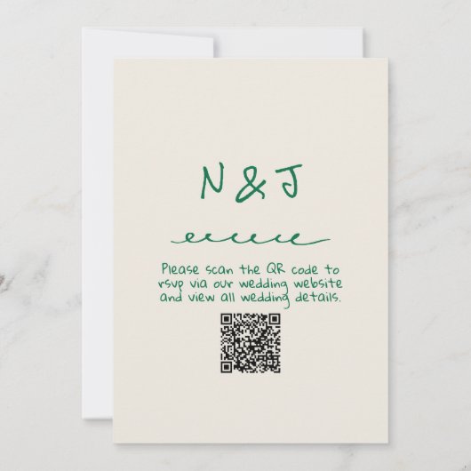 Retro Green Hand Drawn Quirky QR Code Hochzeit Einladung (Rückseite)