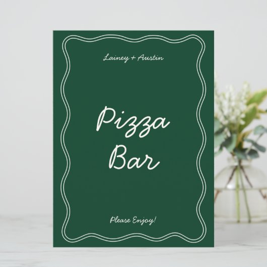 Retro Green Handwriter Pizza Bar Tabletop Schild Einladung (Stehend Vorderseite)