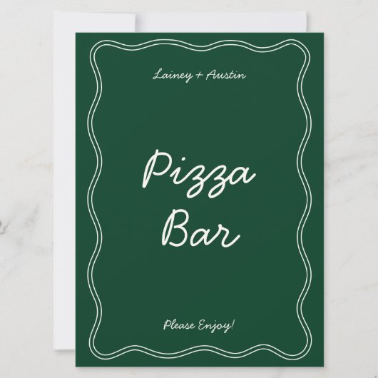 Retro Green Handwriter Pizza Bar Tabletop Schild Einladung (Vorderseite)